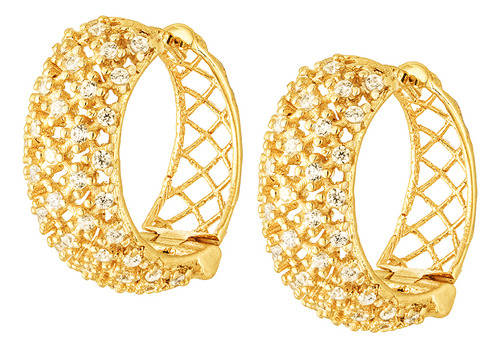 Brinco Ouro 18k Argola Vazada Com Trava Zircônia Promoção