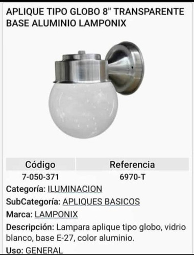 Aplique Aluminio  Globo 