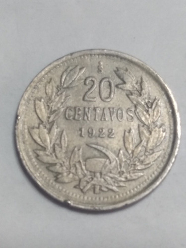 Moneda Chilena 20 Centavos Niquel Año 1922 Envío $55