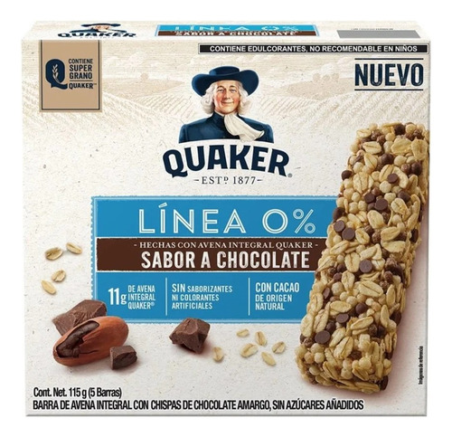 3 Pzs Quaker Barras De Avena Integral Chispas Chocola 115gr