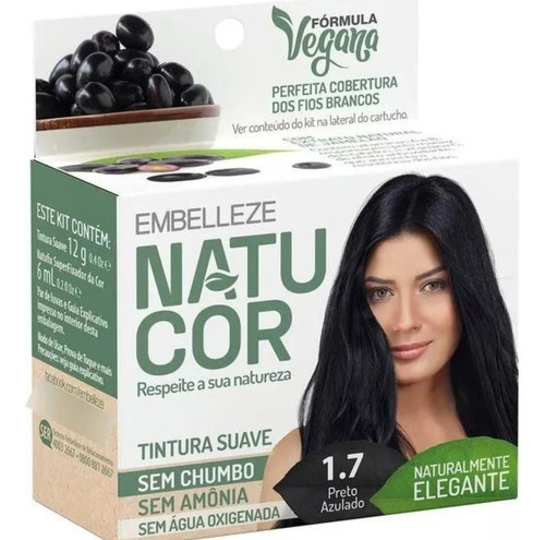 Kit Tintura Natucor  Tinta de cabelo tom 1.7 preto azulado para cabelo