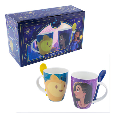 Juego De 2 Tazas De Porcelana Con Cuchara Disney Wish 310 Ml