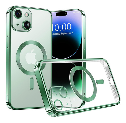 Funda Para iPhone 15 Transparente Compatible Magsafe Verde