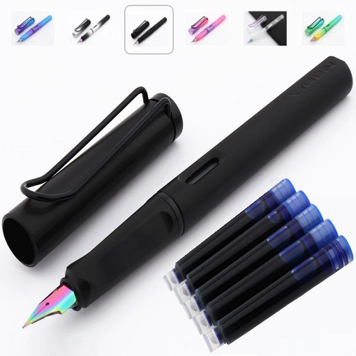 Pluma Fuente Recargable Punta De Acero +5 Tinta Envío Gratis