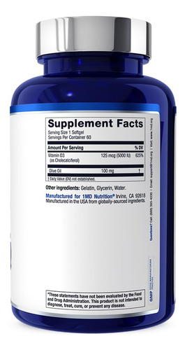 1md Nutrition Vitamina D3 5000 Ui Cápsulas Blandas