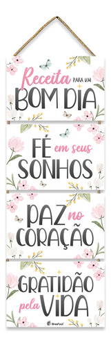 Quadro Parede Sisal 37x13cm Frases - Receita Bom Dia Cor Branco