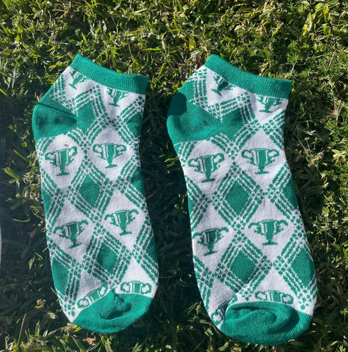 Medias Para Jugar Al Golf, Medias Con Motivos De Golf Verde Con Copa Trofeos 36-40