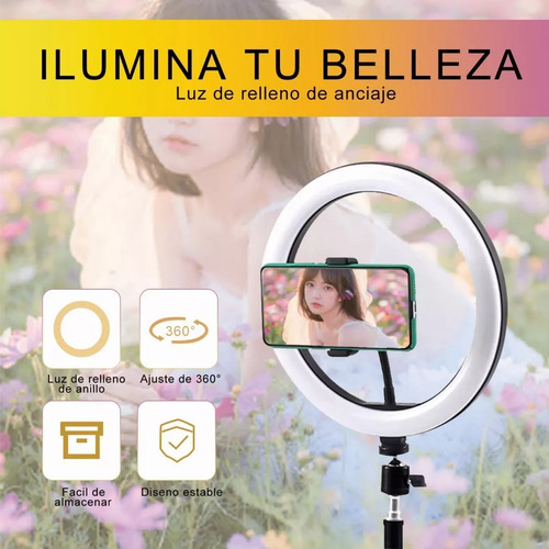 Moreka Aro De Luz 12 (32cm) Pulgadas De Iluminacion Usb Con Soporte Celula 3 Tonos Luz Blanca, Luz Cálida Y Luz Natural Rotación 360º Inclinación 180º Luz Blanco Neutro Color Negro