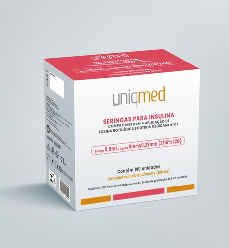 Kit 400un Seringa Para Toxina Uniqmed 0,5ml 5x0,23 32g Capacidade Em Volume 0.5 Ml
