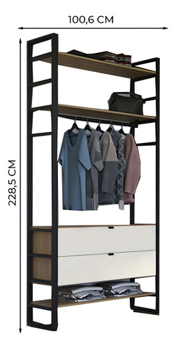 Closet Aberto com 2 Gavetas Herval Valence, Off White/Cedro