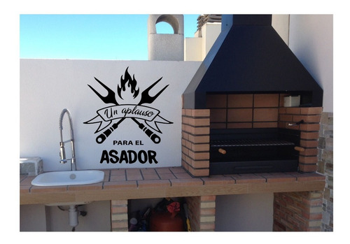 Vinilo Decorativo Pared Cocina Barbacoa Frase Aplauso Asador