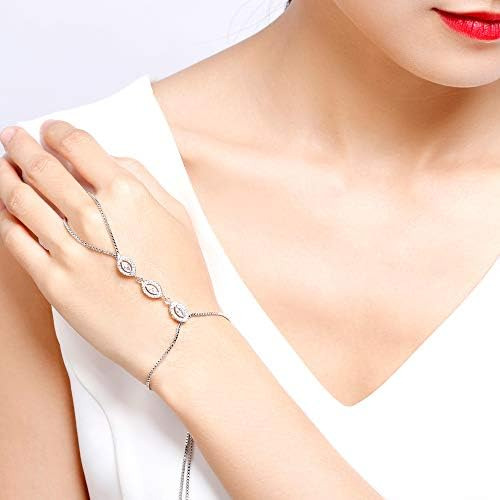 Pulsera De Cadena Cz De Mano Chapada En Oro Blanco De 18 Qui