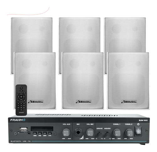 Som Ambiente Bluetooth Frahm Slim 1600 + 6 Caixas Ps200 Plus