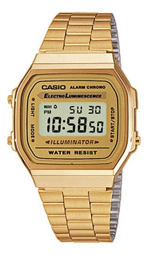 Reloj pulsera digital Casio A-168 con correa de acero inoxidable color dorado - fondo gris/dorado