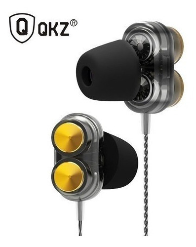 2 auriculares Qkz Kd7 Dual Driver Stage Return Se215 Akg Jbl T400, color negro