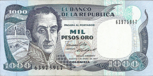 Colombia 1000 Pesos 1 Enero 1987 Imprenta Bogotá