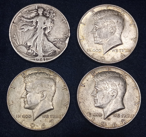 Monedas Usa 1/2 Dolar Fechas Diferentes X 4 Unid. Plata. (Usado)