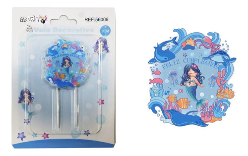 Vela Feliz Cumpleaños Sirena Celeste 9cm