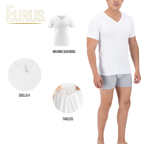 Playera Eurus Hombre Cuello V Manga Corta Algodon Blanca