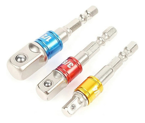 Juego 3 Piezas Adaptador Extension Enchufe 1/4 3/8 1/2 Plg