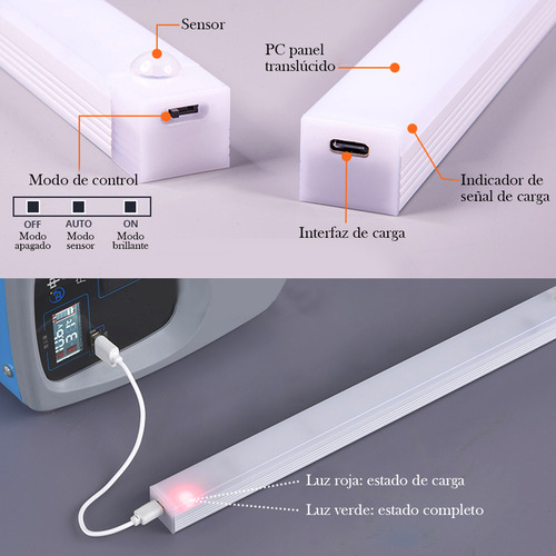 Time4buy 5pzs Con Sensor Movimiento 50cm Luz De Led Clóset Usb 3000k