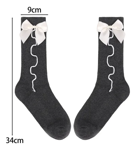 Calcetines De Algodón Con Lazo, Calcetines Medios Dulces, Ca
