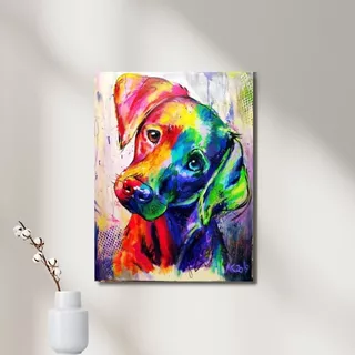 Cuadro Decorativo 20 X 30 Premium Cachorro Colorido Pop Art
