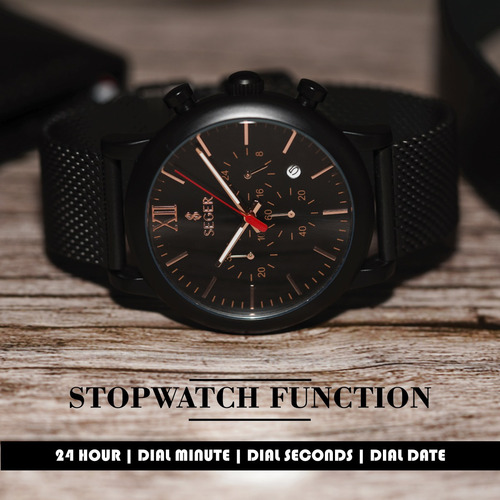 Reloj Hombre Seger 9203 Original Eeuu Casual Elegante Sport Color De La Malla Negro Color Del Fondo Negro