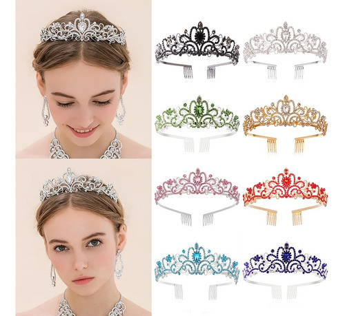 Diadema De Cristal Con Forma De Tiara Plateada, Corona De Pr