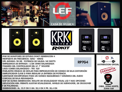 Imagen 3 de 5 de Krk Monitores De Estudio Rokit 7 G4 Par Activos