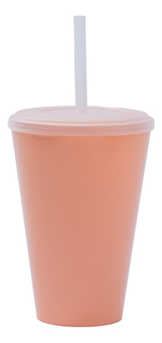 10 Vasos Conico Con Tapa Y Sorbete 420cc Color Durazno