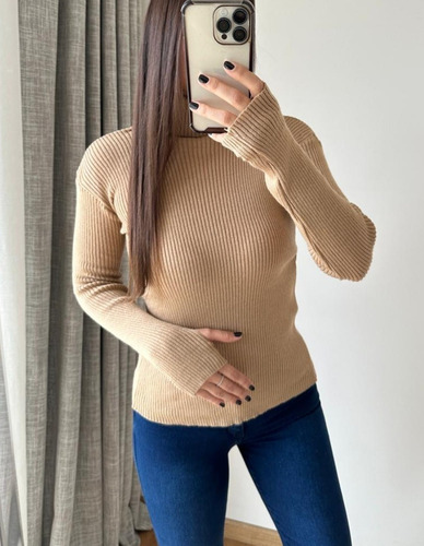 Polera Lana Mujer Ajustada Con Pasa Dedo Dedal