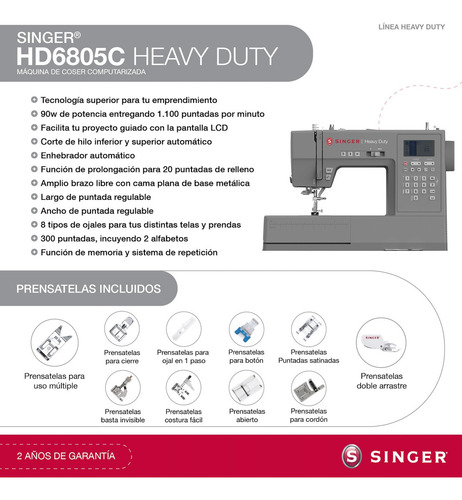 Máquina de coser recta Singer Heavy Duty HD6805C Computarizada portable gris 220V