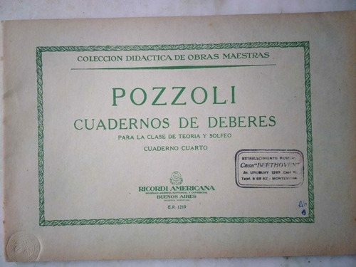 Pozzoli, Cuaderno Ejercicios De Teoria Y Solfeo.edit.ricordi