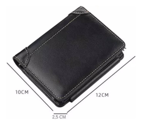 Cartera Tarjetas Billetera Lujo Cuero Hombre Cartera Trifold Color Negro