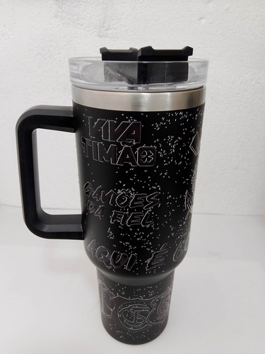 Copo Térmico Time 1200ml Com Tampa E Alça Corinthians Preto Corinthians