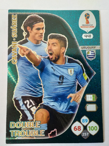 Tarjeta Double Trouble Suarez- Cavani Rusia 2018 Adrenalyn