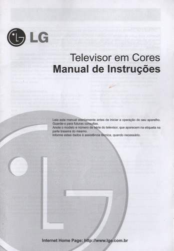Imagem 1 de 1 de Manual Tv Em Cores LG 29cc2rl / 29cc9rl / 29fx5cl / 29fe8rl