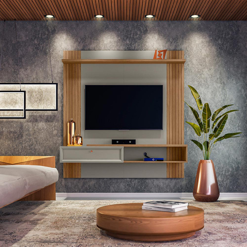 Painel Home Suspenso Frisco Detalhe Ripado Amêndoa/titânio