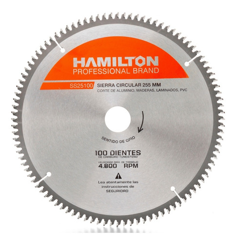 Disco Sierra Circular 100 Dientes 255mm 10´´hamilton Ss25100