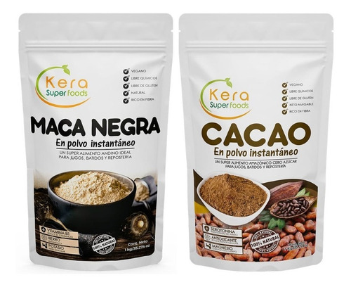 Maca Negra 1kg + Cacao En Polvo 1kg - Pack 2 Unidades De 1kg