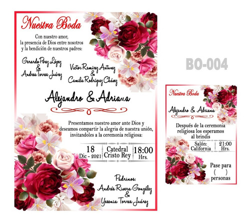 50 Invitaciones Para Boda, Matrimonio, Floral Tam. 5x7 Pulg