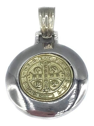 Dije Medalla Plata Oro Con San Benito Reversible Religioso.