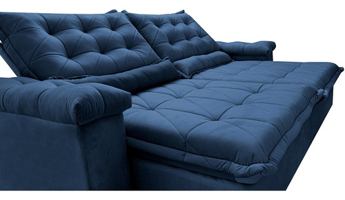 Sofá Retrátil 2,55m Cama Inbox Big Fresh. Com Softgel d40 Cor Azul