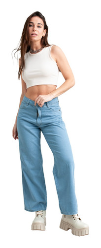 Jean Pantalon Mujer Wide Leg Jean Rigido