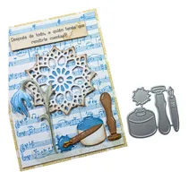 Comprar Troquel Scrapbooking | Set Tintero, Pluma, Sello Y Manchita