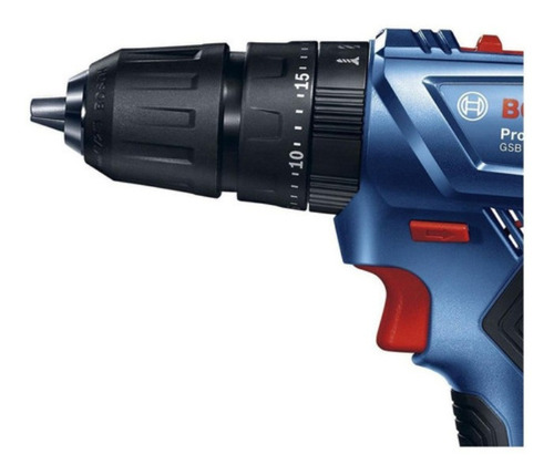 Imagen 3 de 4 de Taladro percutor inalámbrico de 13mm Bosch GSB 180-LI 18V + accesorios con maletín de transporte + 2 baterías 1.5ah y cargador 220V