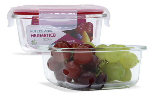 Kit 2 Potes De Vidro Quadrado Com Tampa Hermética 520ml Cor Vermelho U4home