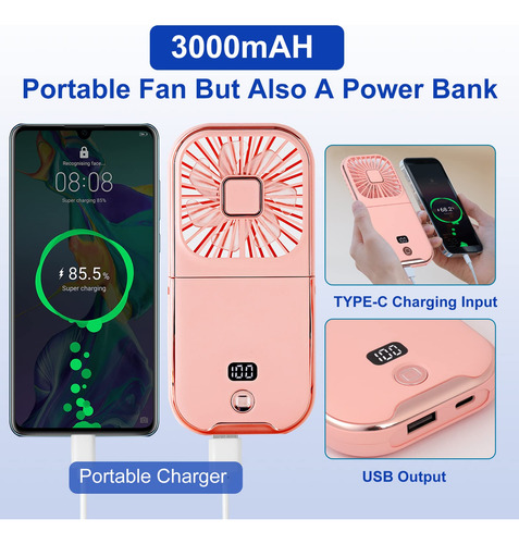 Ventilador Portátil Recargable Con Pantalla Digital Y Funció