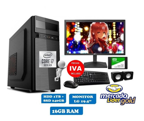 Imagen 1 de 5 de Computador Intel Core I7 10ma Gen 1tb+ssd 240/16gb Led 20 Iv